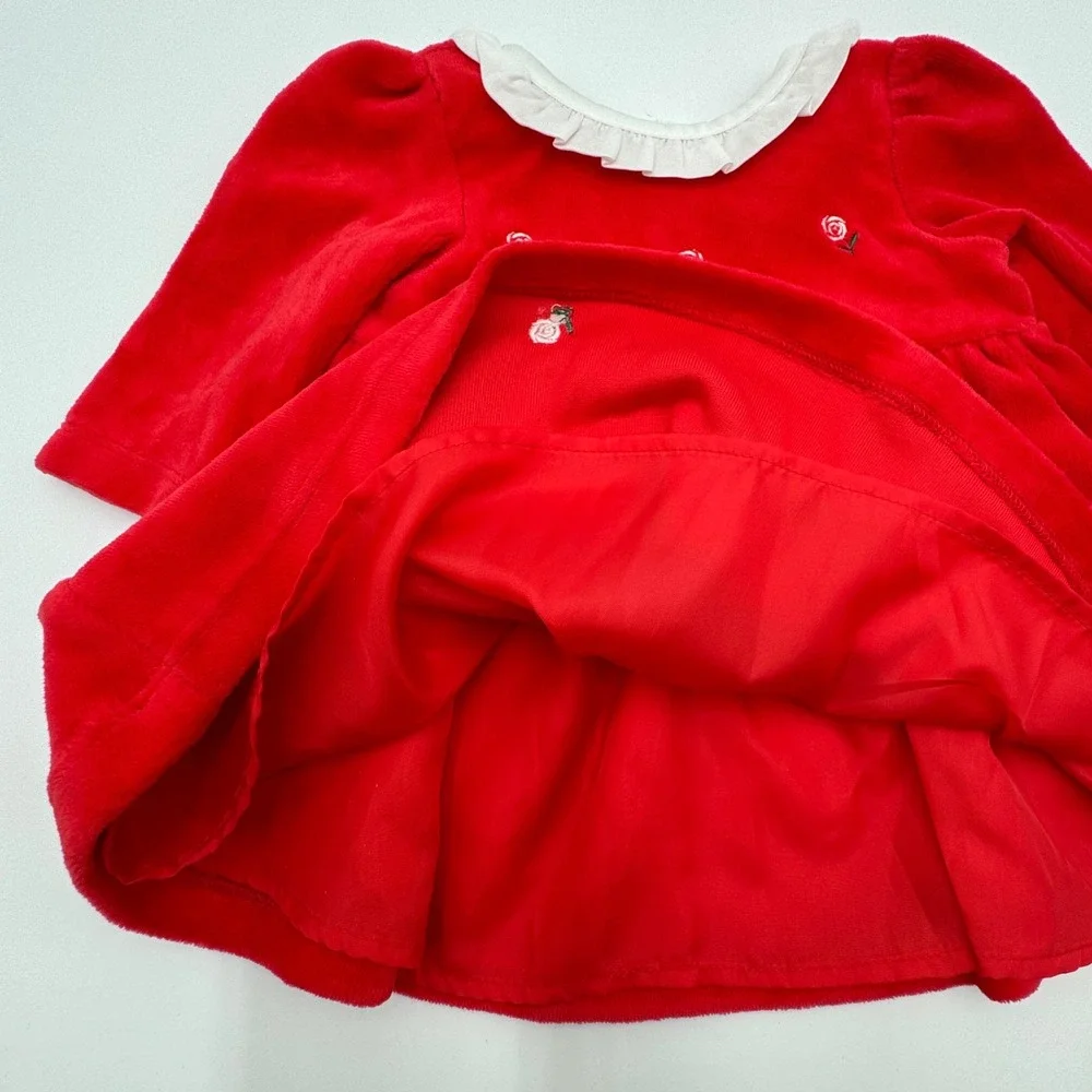 NEW Little Me Baby Girls 3 Months‎ Dress and Tights Set Red Festive Roses Velour